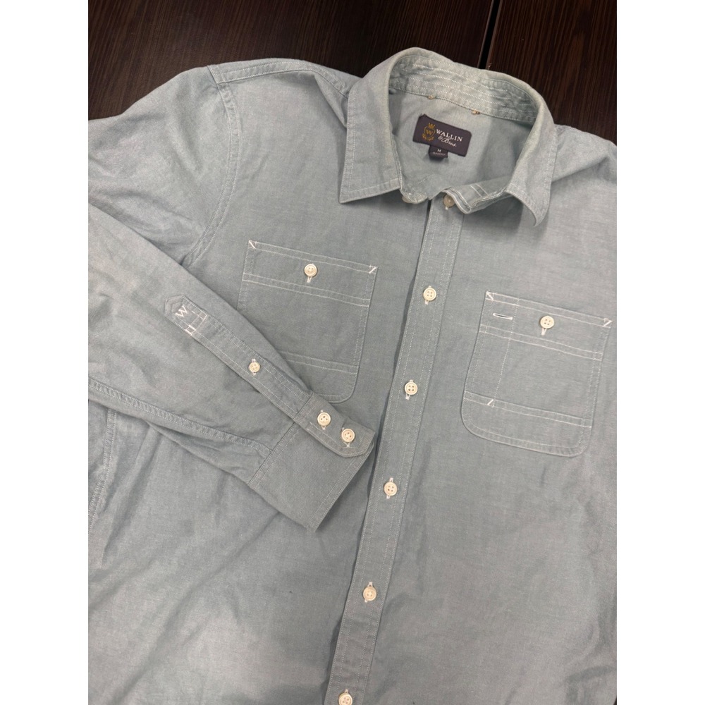 Wallin‎ Bros Mens Button Down Shirt Light Blue Long Sleeve Pocket Casual